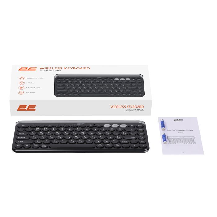 Клавиатура 2E KS250 Wireless USB/Bluetooth UA Black Фото 9
