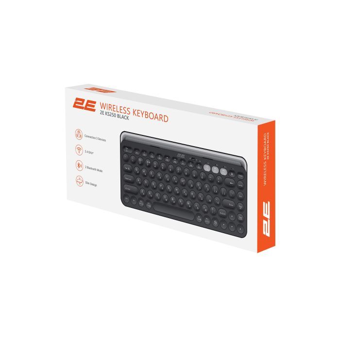 Клавиатура 2E KS250 Wireless USB/Bluetooth UA Black Фото 10