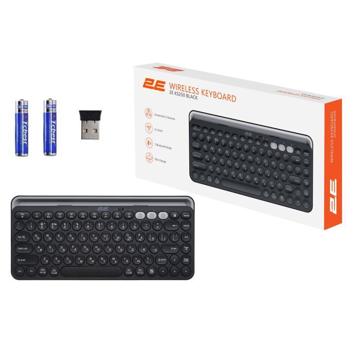 Клавиатура 2E KS250 Wireless USB/Bluetooth UA Black Фото 8