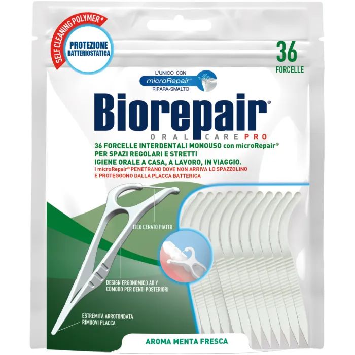 Флосс-зубочистки Biorepair Насыщенные гидроксиапатитом 36 шт. Фото