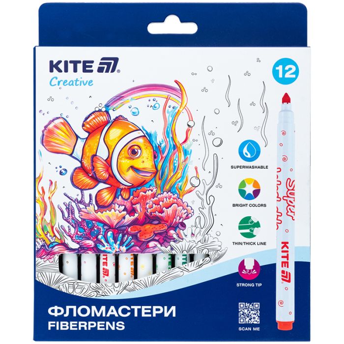 Фломастеры Kite Creative Superwashable 12 цветов Фото
