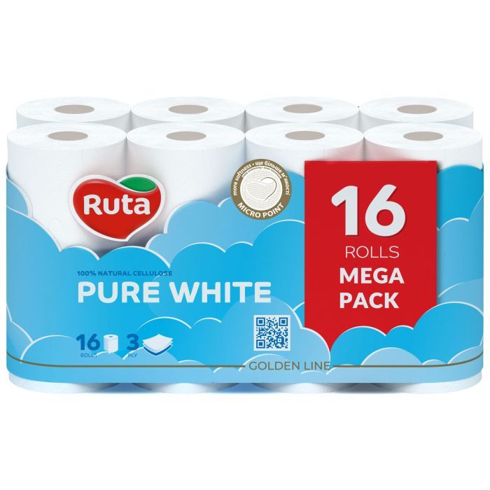 Туалетная бумага Ruta Pure White 3 шари 16 рулонів Фото