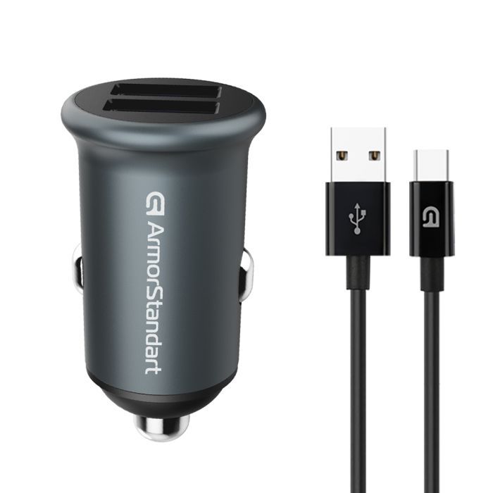 Зарядное устройство Armorstandart 2xUSB QC3.0 Grey + cable USB-C Фото