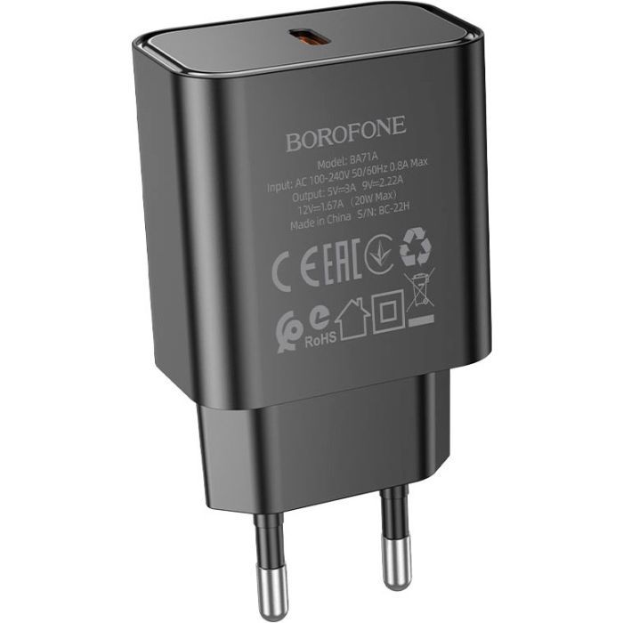 Зарядное устройство BOROFONE BA71A Power USB-C PD20W Black Фото