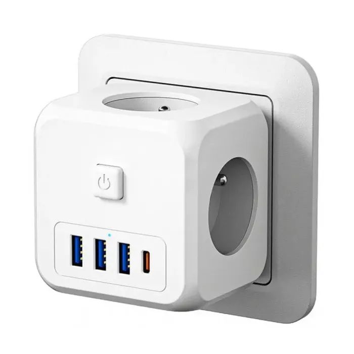 Зарядное устройство Essager 3xUSB + 1xUSB-C 7-in-1 white Фото