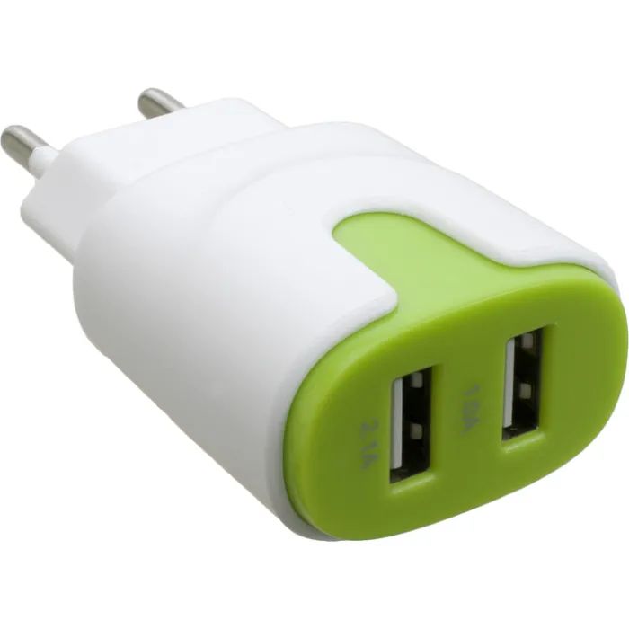 Зарядное устройство Patron 2xUSB 2.0 2A/1A white/green Фото