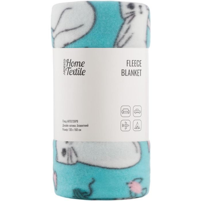 Плед Ardesto Fleece 100% поліестер, котики, блакитний 130х160 с Фото